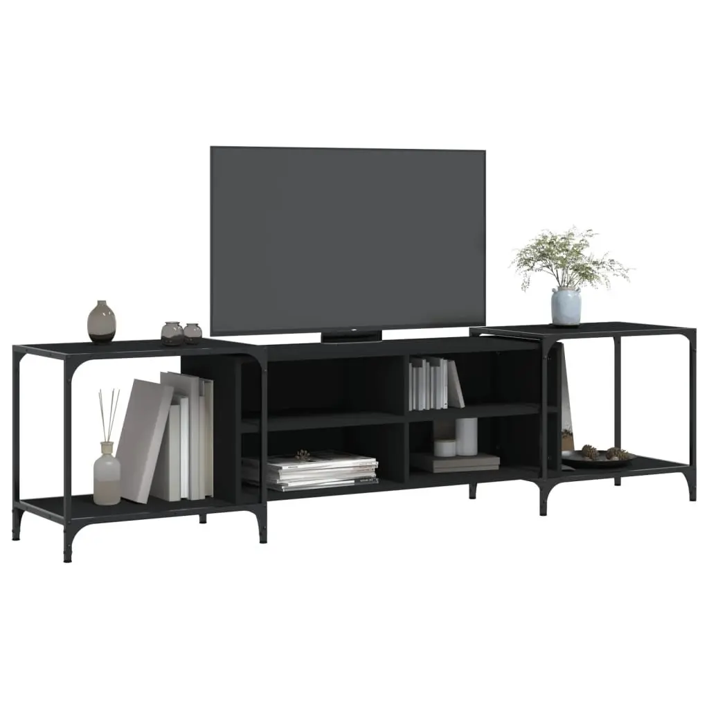 TV Cabinet Black Media Console Engineered Wood Shelves Storage Unit 203x37x50cm