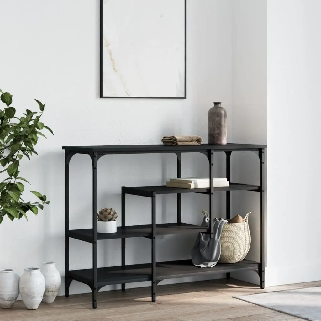 Console Table Black 100W x 35D x 75H cm Engineered Wood with Metal Frame and Shelves