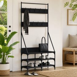 Clothes Rack with Shoe Storage Organiser Black Compact Garment Stand Hanger