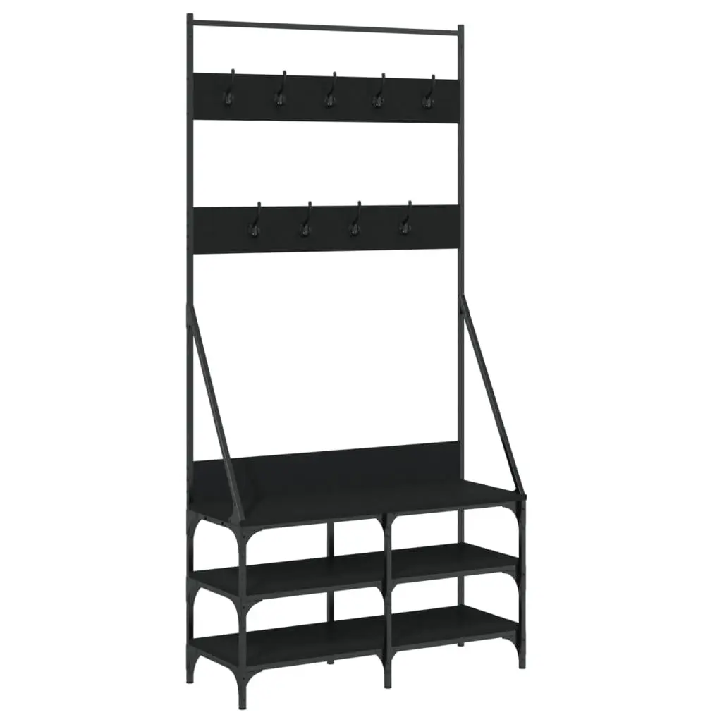 Clothes Rack Black Compact Garment Stand with Shoe Storage