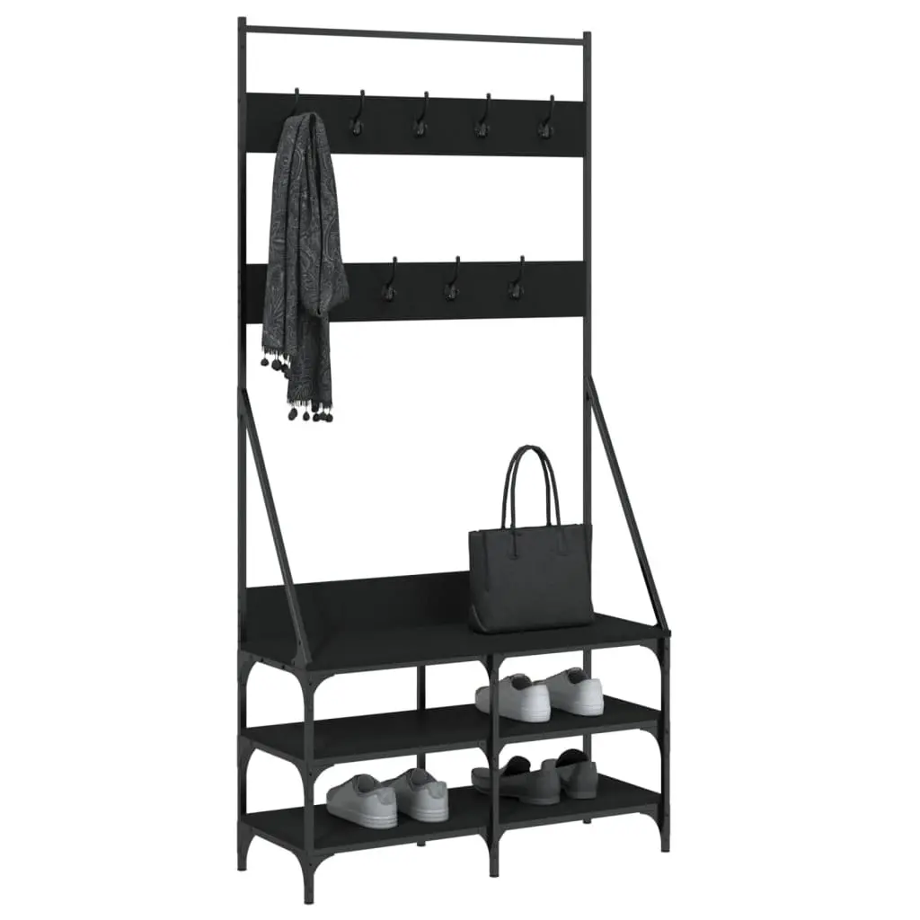 Clothes Rack Black Compact Garment Stand with Shoe Storage