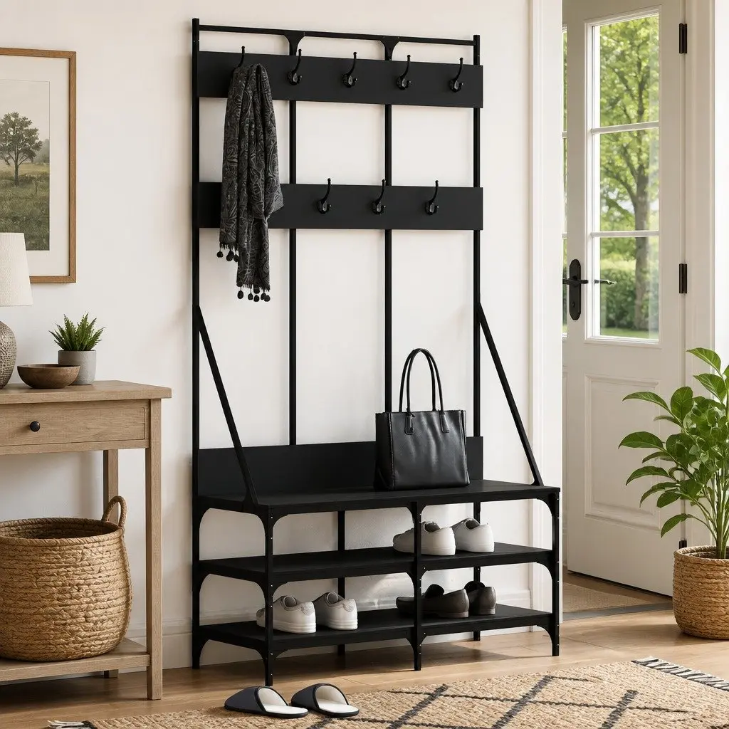 Clothes Rack Black 100x40x184cm with Shoe Storage Shelves Organiser