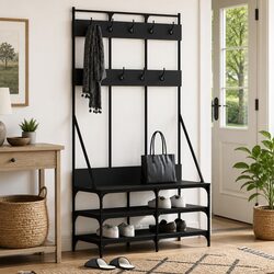 Stylish Clothes Rack with Shoe Shelves - Black Design