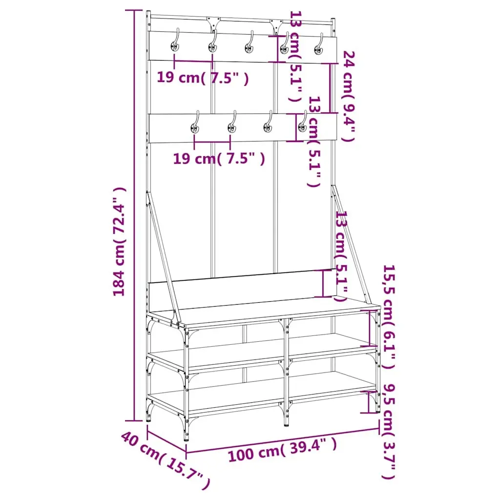 Clothes Rack Black 100x40x184cm with Shoe Storage Shelves Organiser