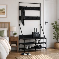 Compact Black Clothes Rack with Shoe Storage Solutions