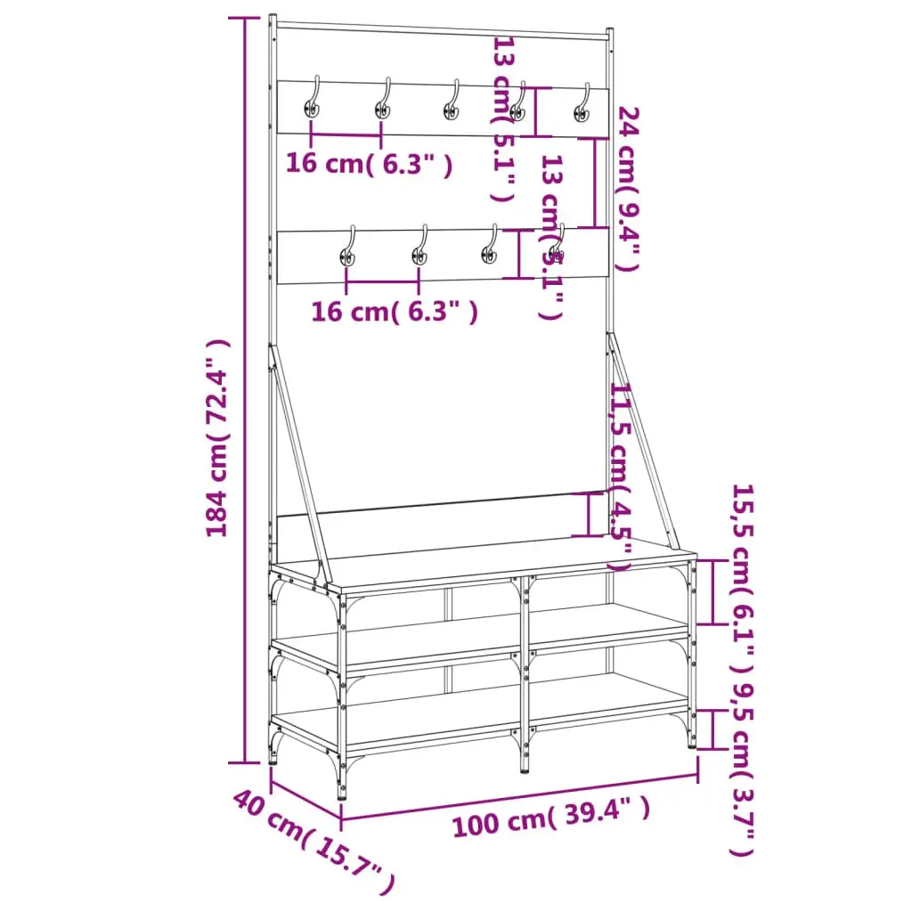 Clothes Rack Black 100x40x184cm Garment Stand with Shoe Storage