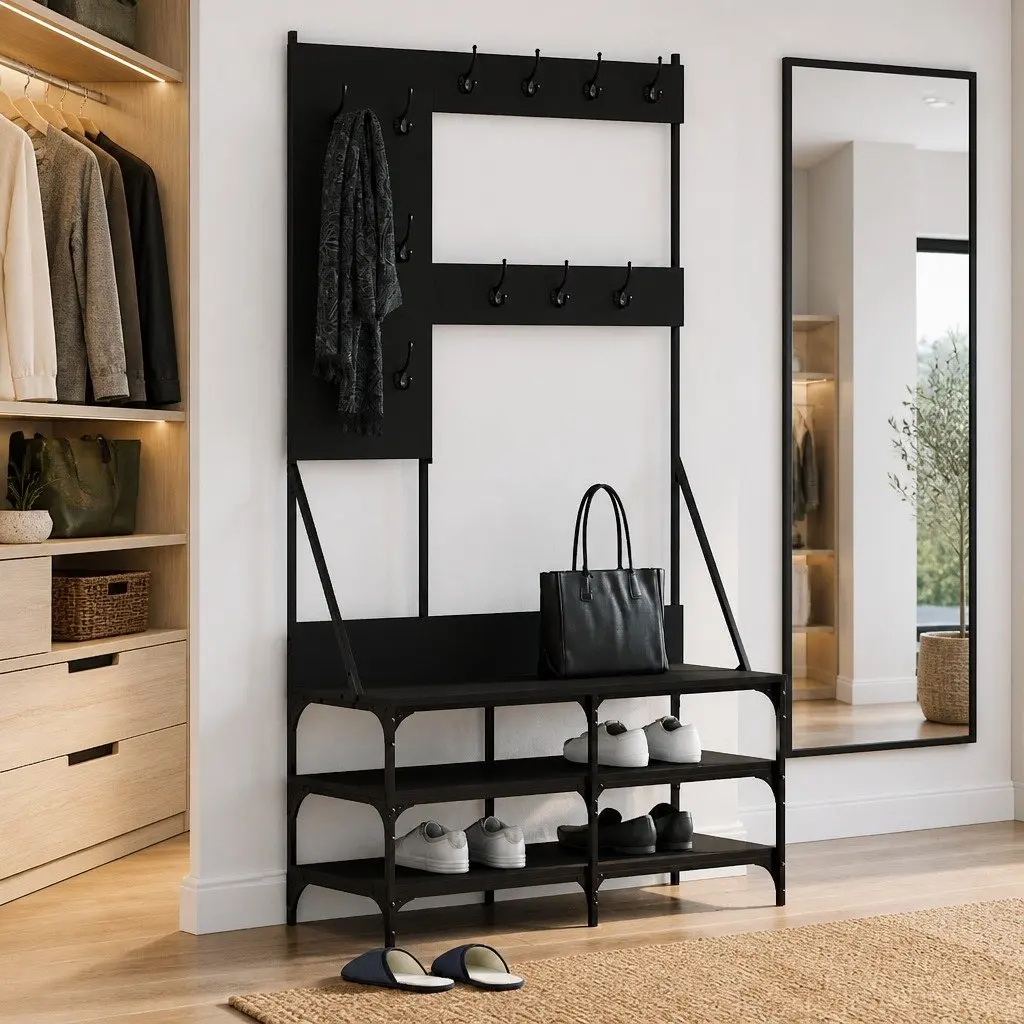 Clothes Rack Black 100x40x184cm Free-standing with Shoe Storage Organizer