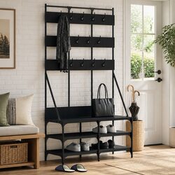 Compact Black Garment Organiser with Shoe Storage 100x40x184cm