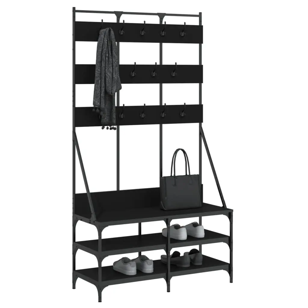 Clothes Rack Black 100x40x184cm with Shoe Storage Organiser Free-standing Garment Stand