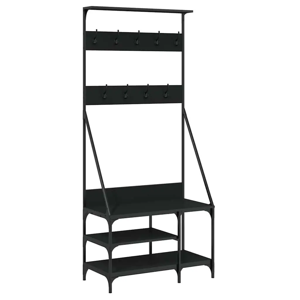 Clothes Rack with Shoe Storage Shelves Coat Stand Garment Organiser Black