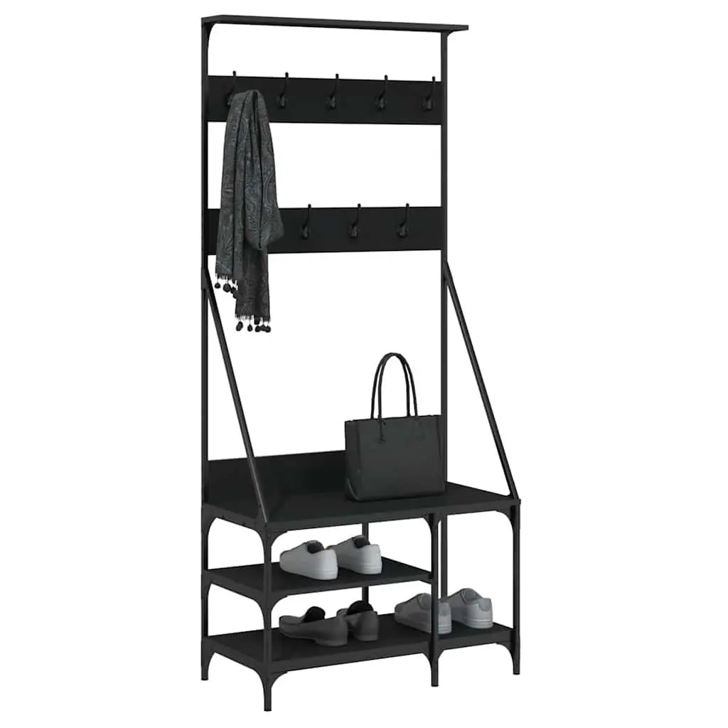 Clothes Rack with Shoe Storage Shelves Coat Stand Garment Organiser Black