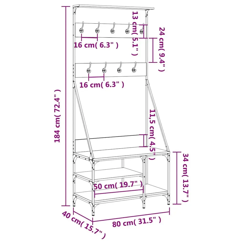 Clothes Rack with Shoe Storage Shelves Coat Stand Garment Organiser Black