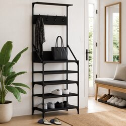 Clothes Rack with Shoe Storage Organiser Compact Garment Stand Black 70x34x184cm