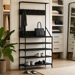 Clothes Rack with Shoe Storage Organiser Black Compact Garment Stand Wardrobe