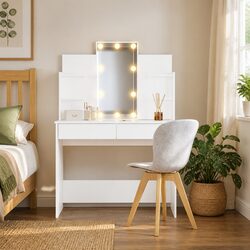 Compact White Dressing Table with LED Lighting
