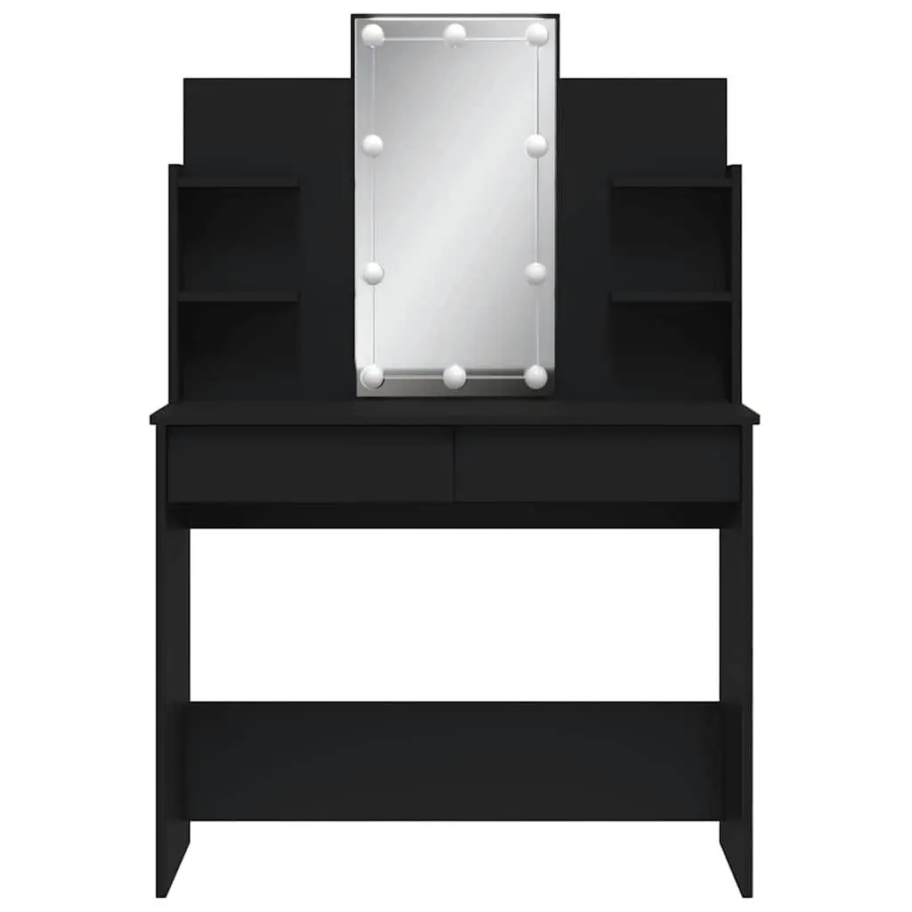 Dressing Table Black 2 Drawers LED Lights Mirror Adjustable Brightness