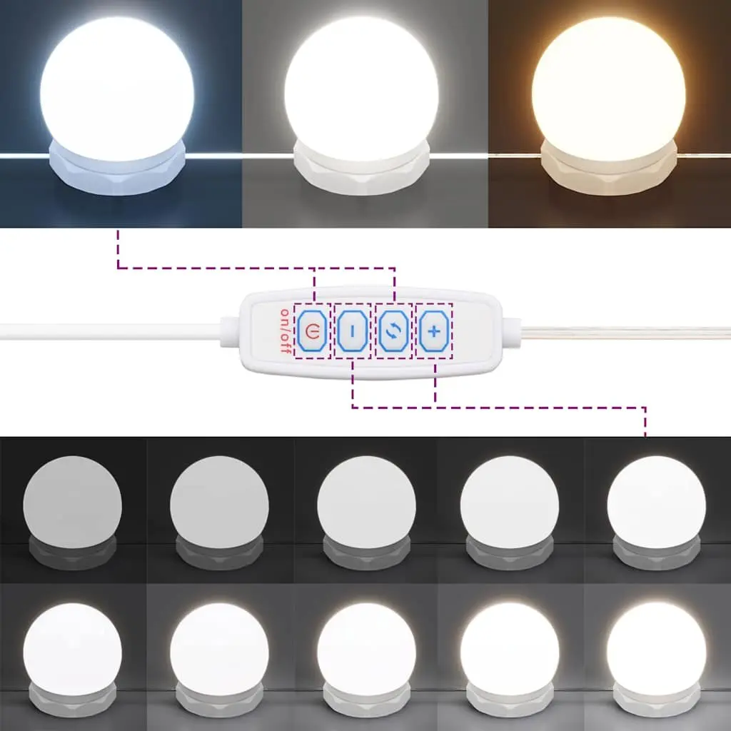 Dressing Table Black 2 Drawers LED Lights Mirror Adjustable Brightness