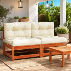 Armless Garden Sofa 2 pcs with Cushions Brown Solid Pine Wood Patio Seating