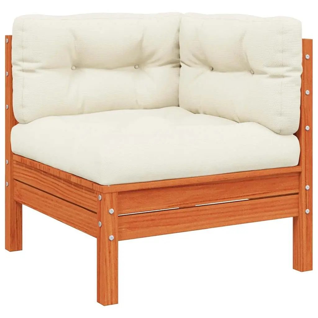 Outdoor Corner Sofa Brown Modular Solid Pine Wood with Cushions