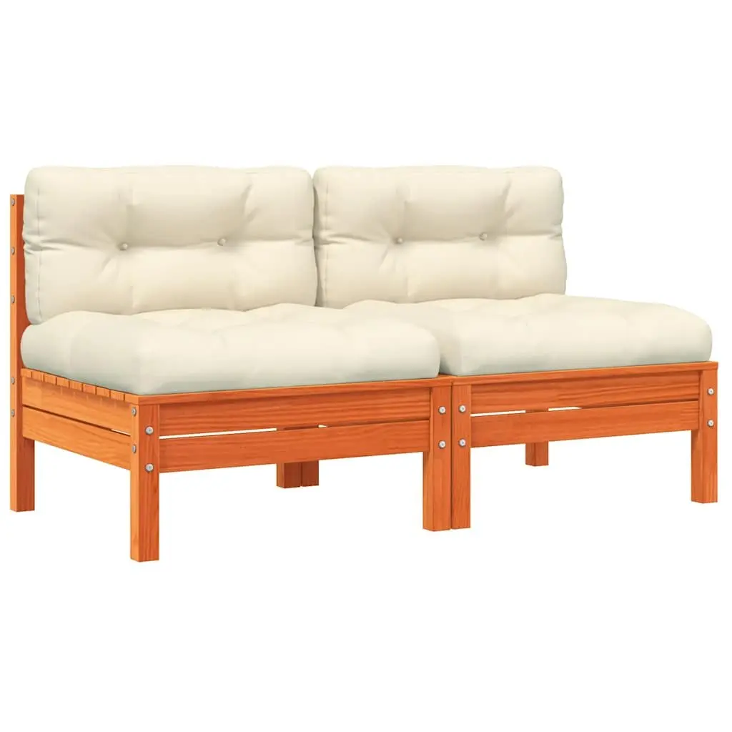 Outdoor Sectional Sofa Unit Brown 2 Pieces Armless Modular Seating with Cushions