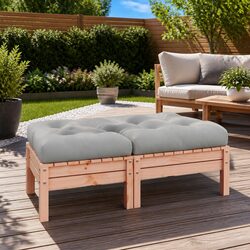Garden Footstool with Cushion Solid Wood Outdoor Patio Ottoman Brown