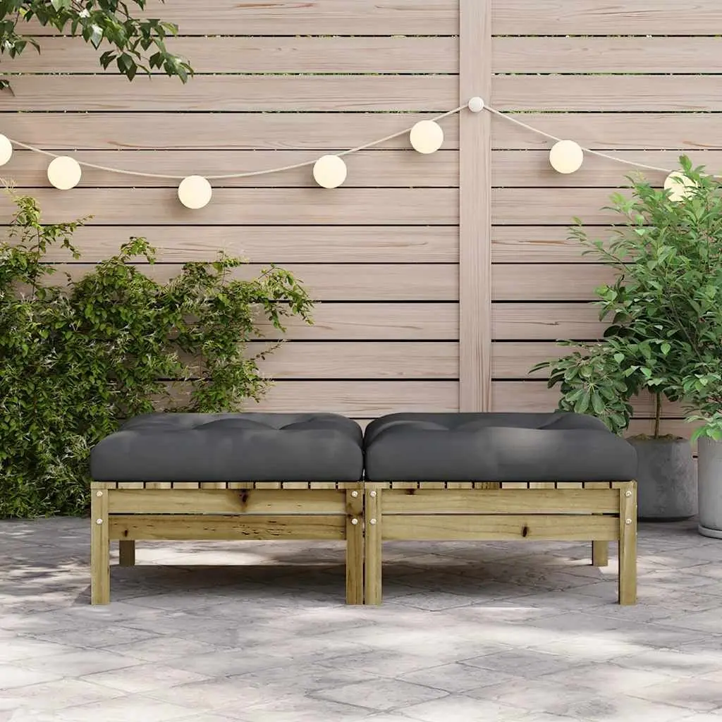 Outdoor Footstools Brown 2 Pieces Solid Wood Cushioned Patio Ottoman