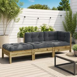 3-Seater Garden Sofa with Cushions Footstool Outdoor Sectional Brown Wood