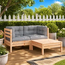 2-Seater Wooden Garden Sofa with Cushions and Footstool