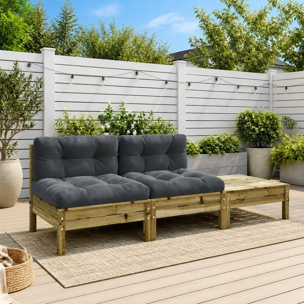 2-Seater Garden Sofa Brown with Cushions and Footstool Outdoor Patio Furniture