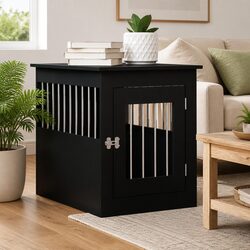 Dog Crate Furniture End Table Black 55x75x65cm Steel Wire Engineered Wood Kennel