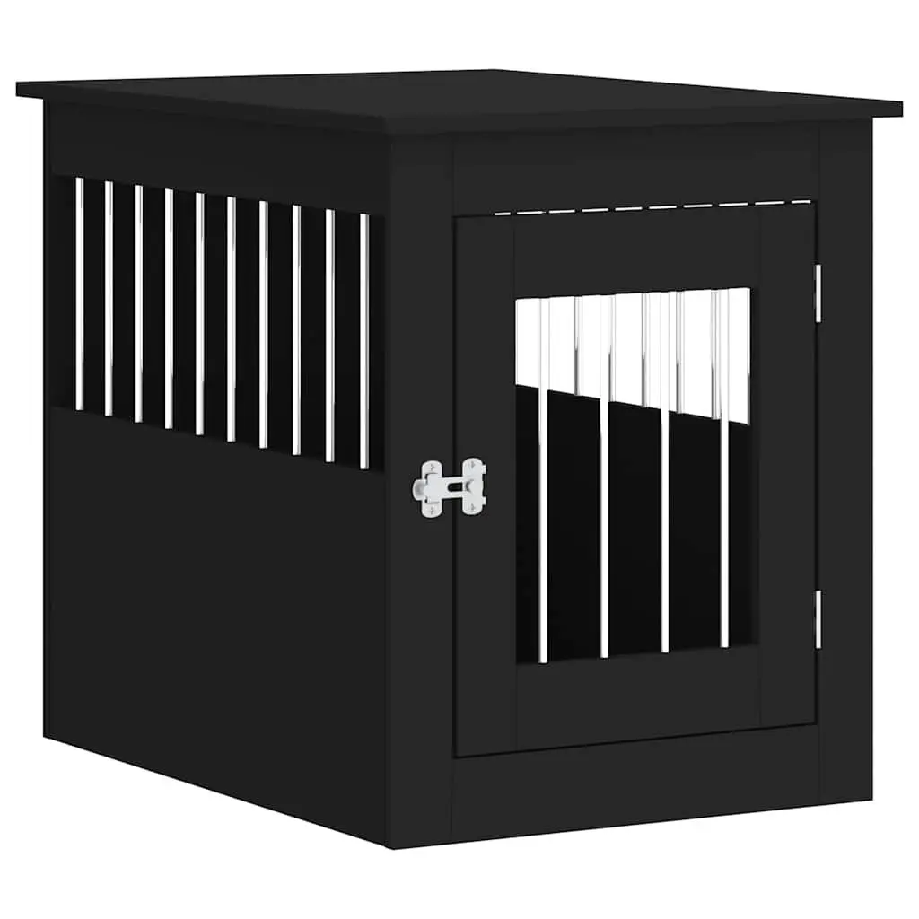 Dog Crate Furniture End Table Black 55x75x65cm Steel Wire Engineered Wood Kennel