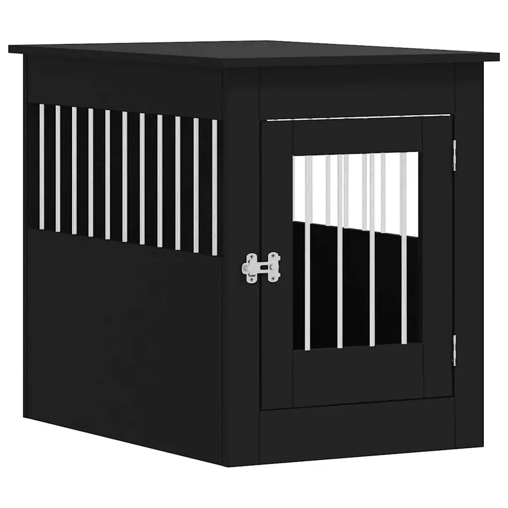 Dog Crate Furniture End Table 55x80x68cm Black Steel Wire Engineered Wood Kennel