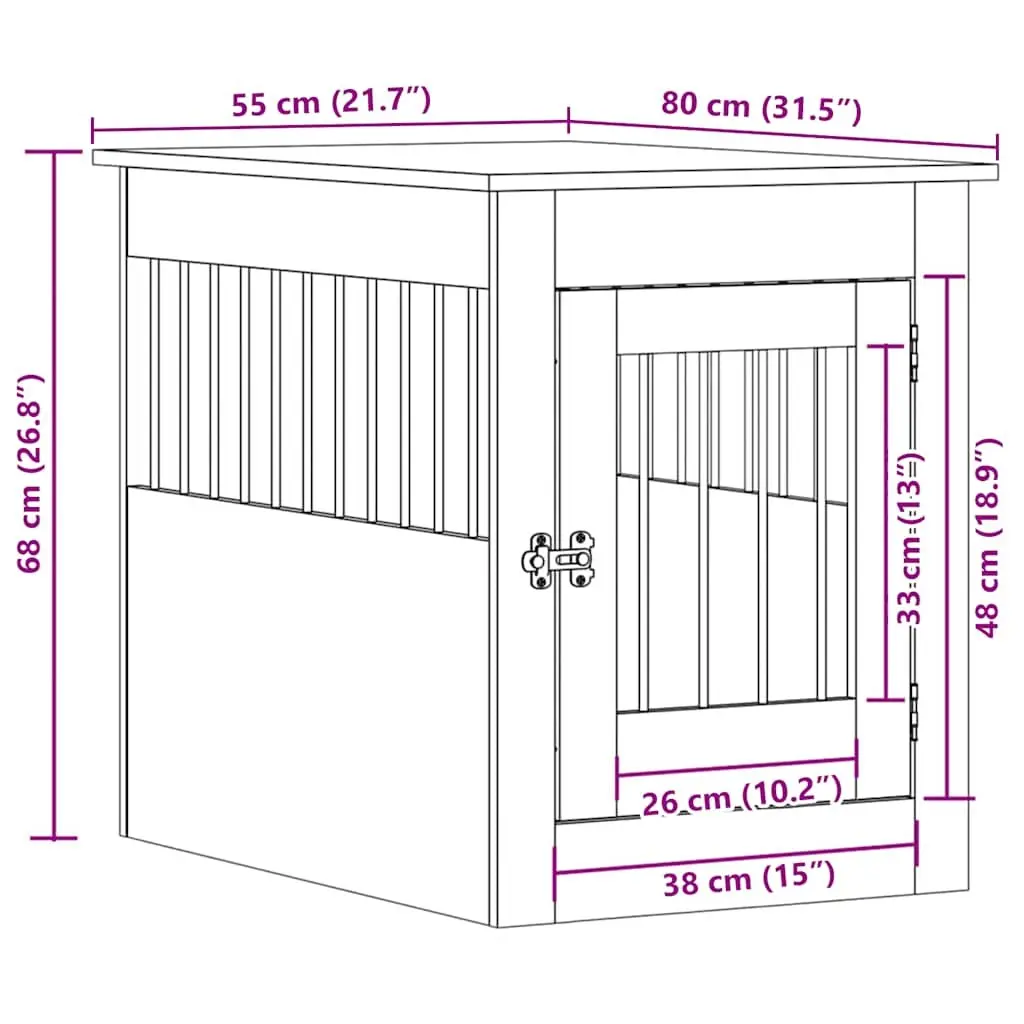 Dog Crate Furniture End Table 55x80x68cm Black Steel Wire Engineered Wood Kennel