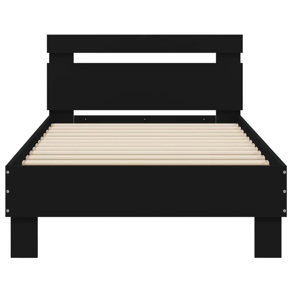 Bed Frame with Headboard Black 90x190 cm Engineered Wood Slat Support