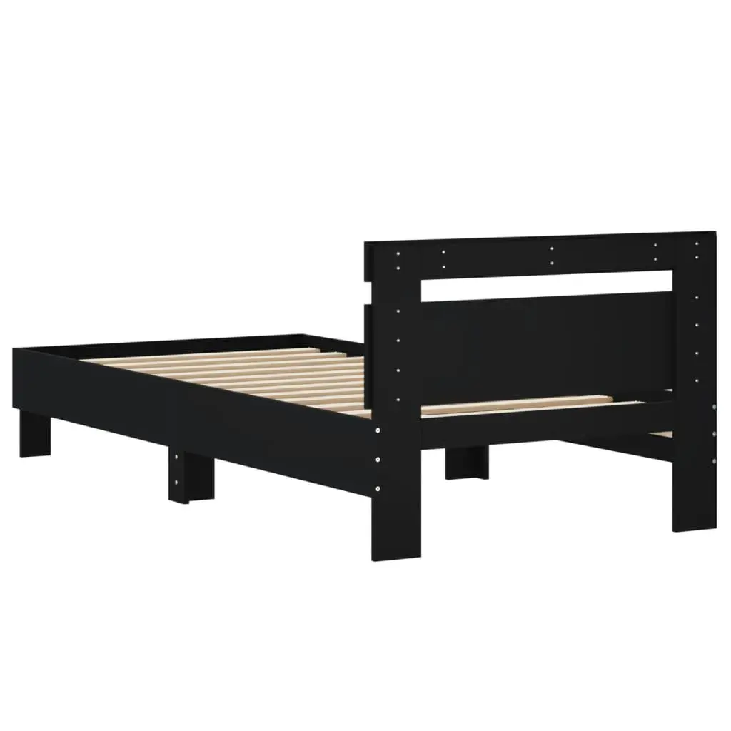 Bed Frame with Headboard Black 90x190 cm Engineered Wood Slat Support