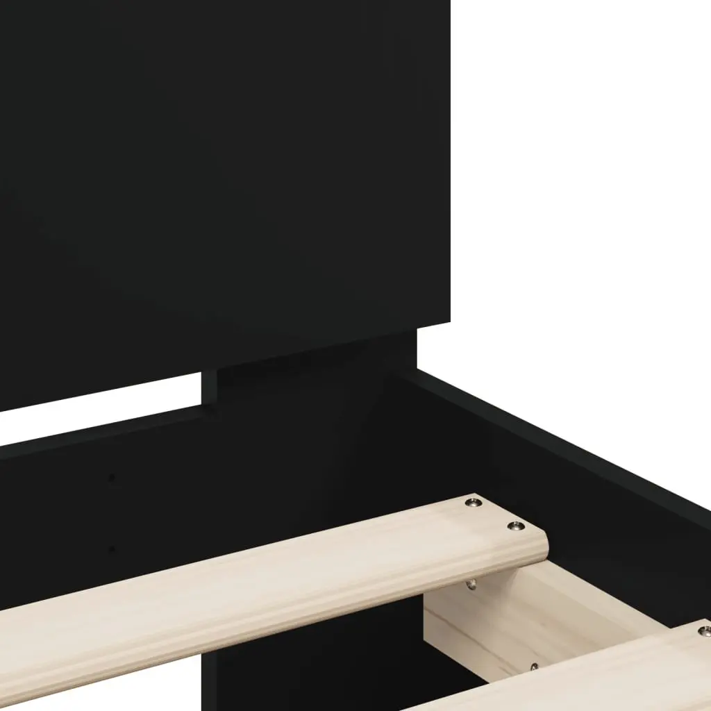 Bed Frame with Headboard Black 90x190 cm Engineered Wood Slat Support