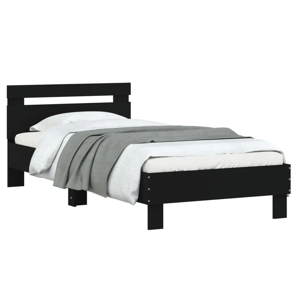 Bed Frame with Headboard Black 90x190 cm Engineered Wood Slat Support