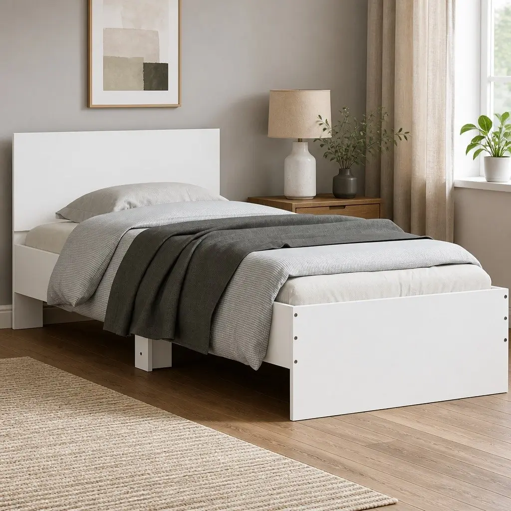 White Bed Frame with RGB LED Lights Headboard Engineered Wood 90x190 cm