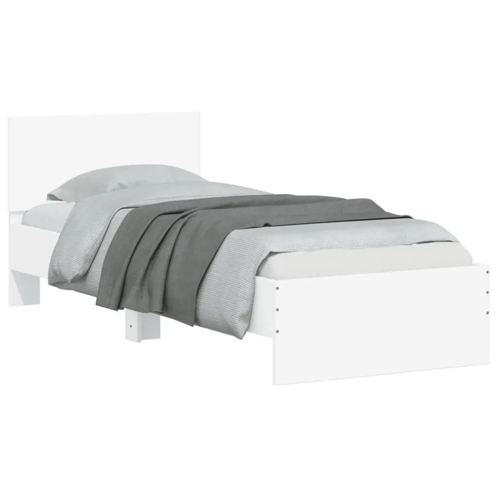 White Bed Frame with RGB LED Lights Headboard Engineered Wood 90x190 cm