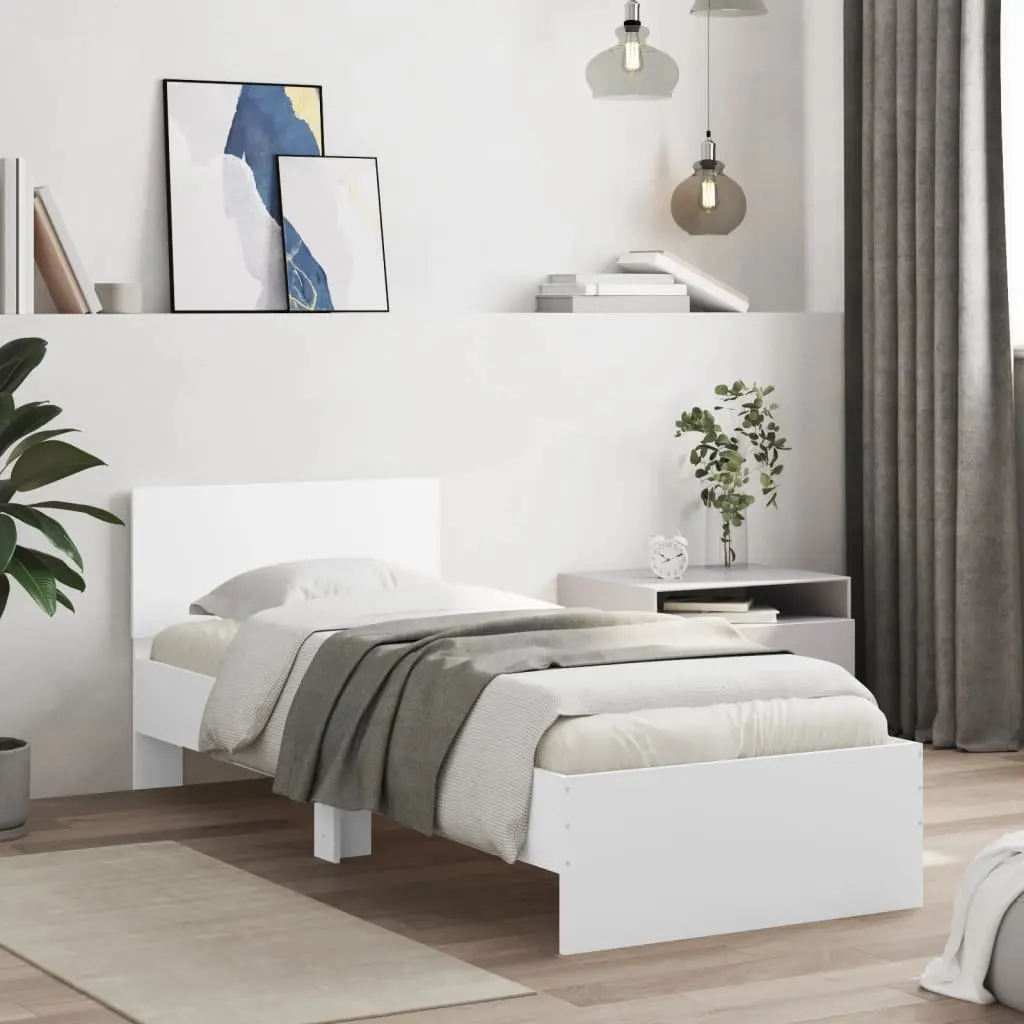 White Bed Frame with RGB LED Lights Headboard Engineered Wood 90x190 cm