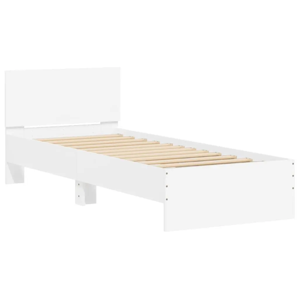 White Bed Frame with RGB LED Lights Headboard Engineered Wood 90x190 cm