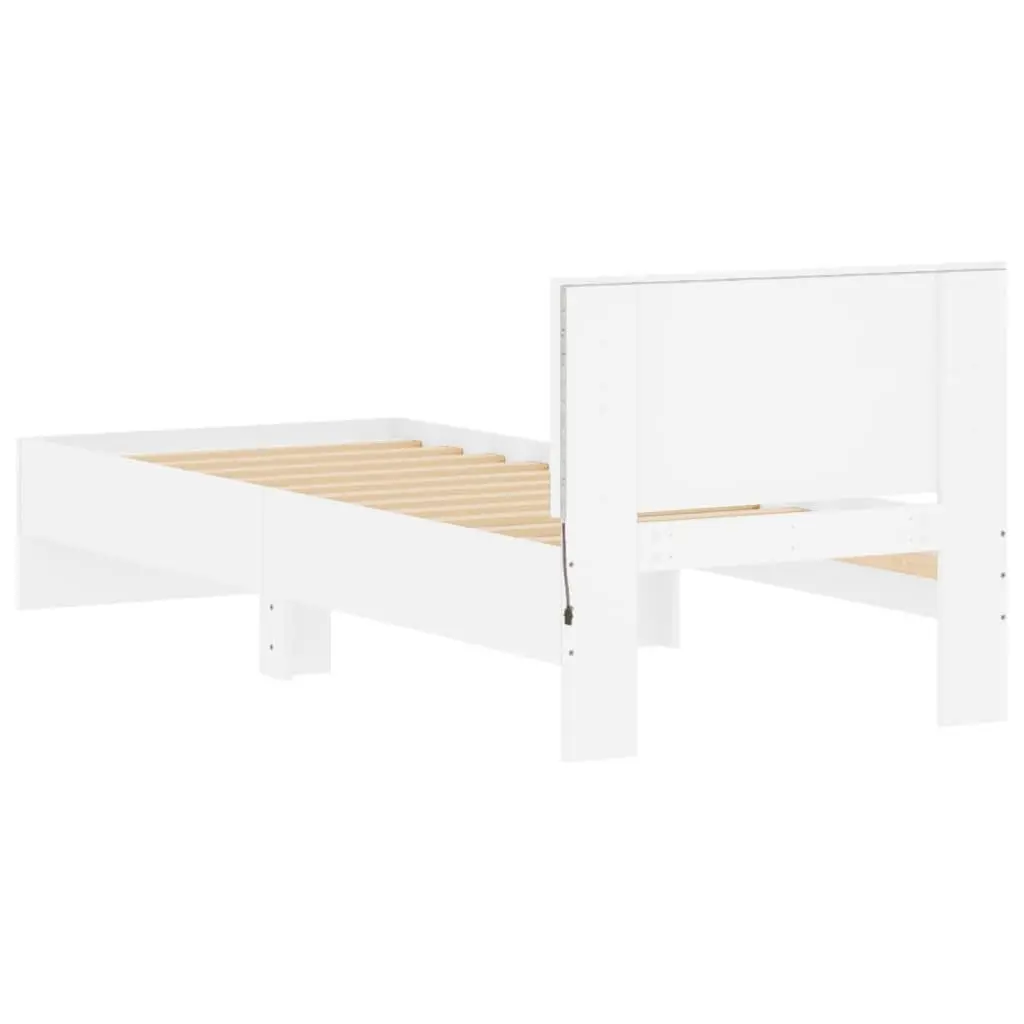 White Bed Frame with RGB LED Lights Headboard Engineered Wood 90x190 cm