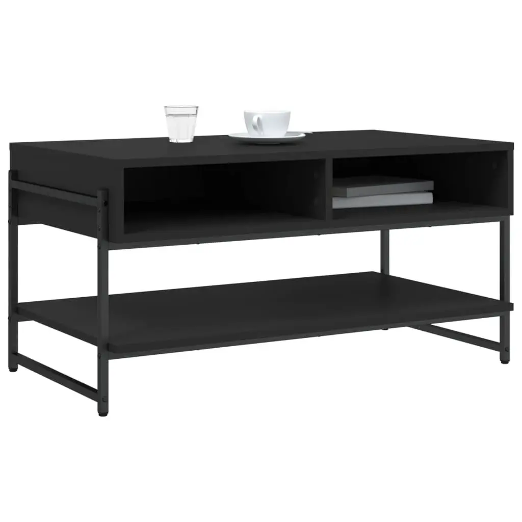 Coffee Table Black 90x50x45cm Engineered Wood Metal Frame with Storage Space