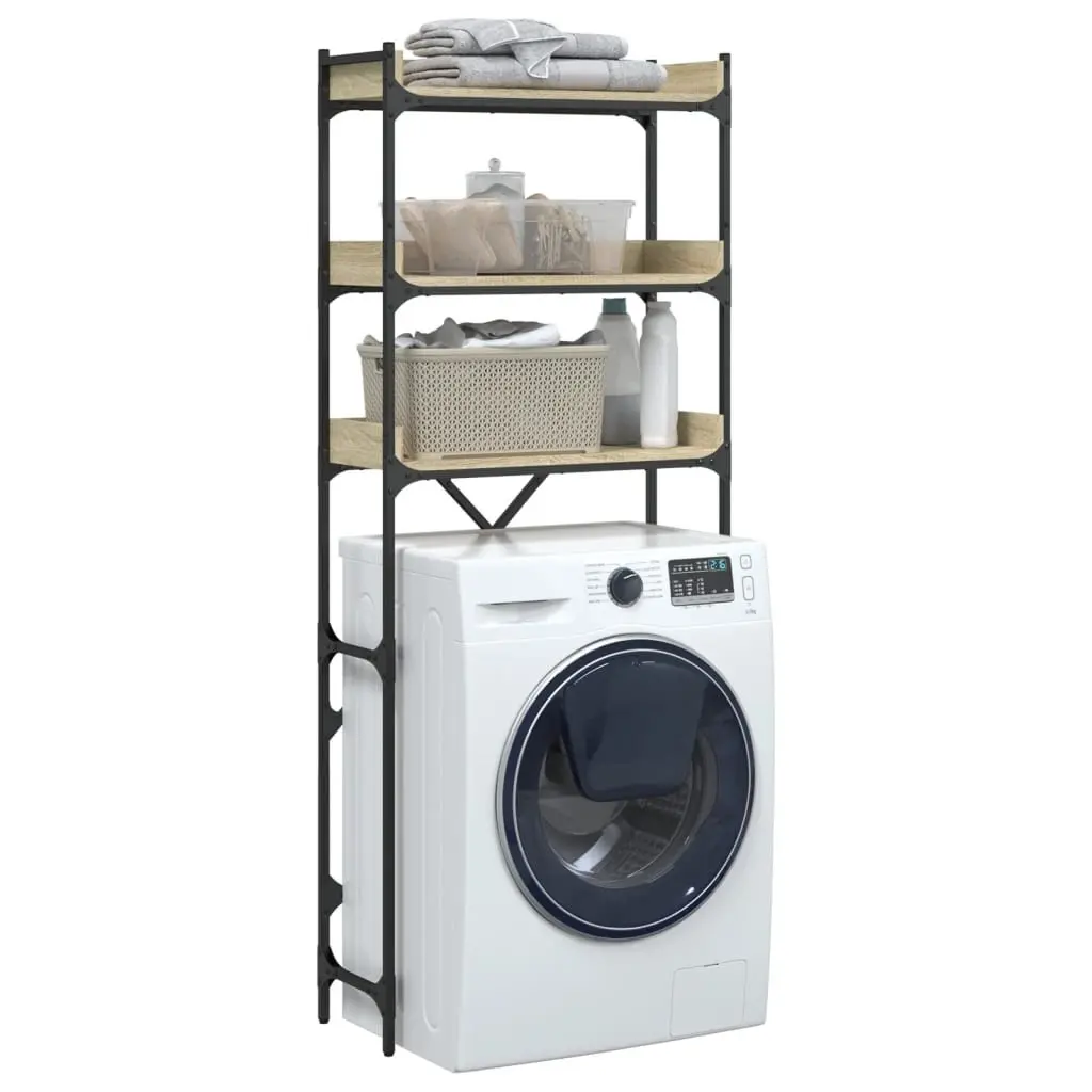 Washing Machine Shelf 3-Tier Bathroom Storage Organiser Sonoma Oak Laundry Room