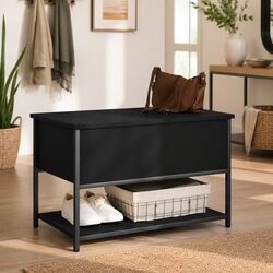 Compact Black Storage Bench 70x42.5x47cm, Strong Design