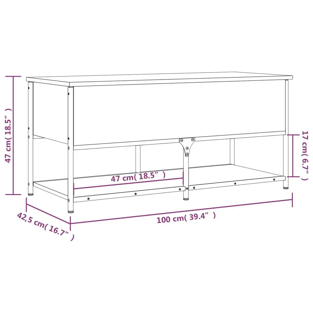 Storage Bench Black 100x42.5x47 cm Engineered Wood Metal Frame Shoe Organiser