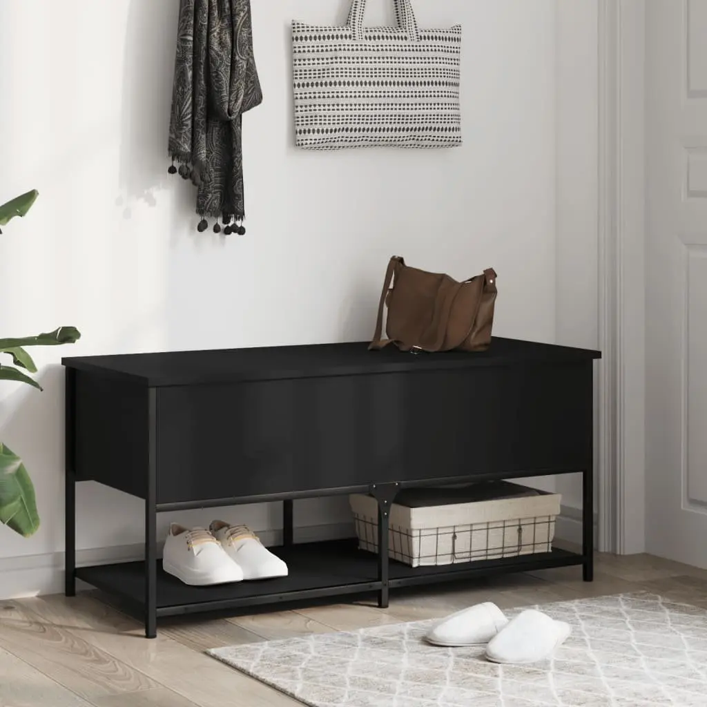 Storage Bench Black 100x42.5x47 cm Engineered Wood Metal Frame Shoe Organiser