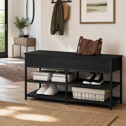 Storage Bench Black Hallway Shoe Organiser Engineered Wood Lift Top Entryway