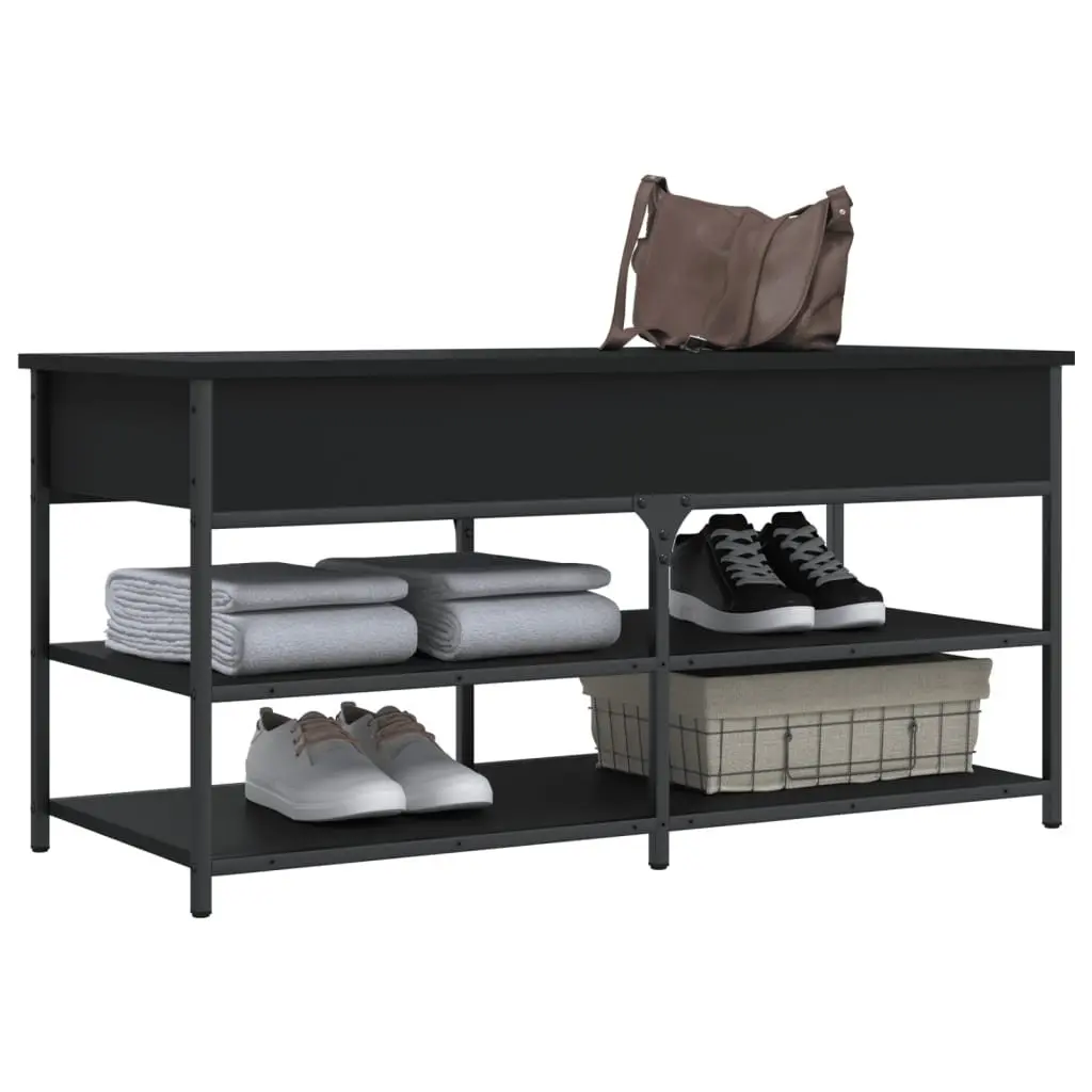 Storage Bench Black Engineered Wood Lift Top Shoe Organiser 100 x 42.5 x 50 cm