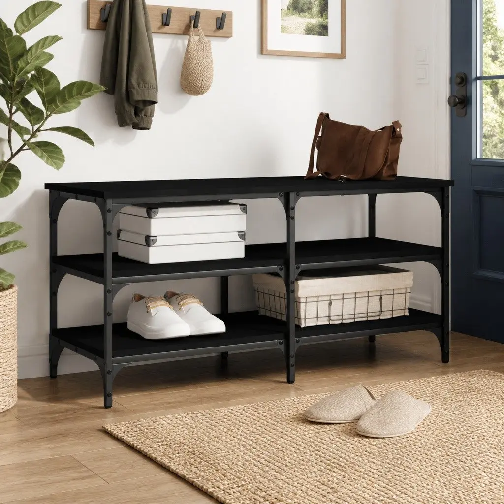 Black Shoe Bench for Entryway 100x38.5x49cm